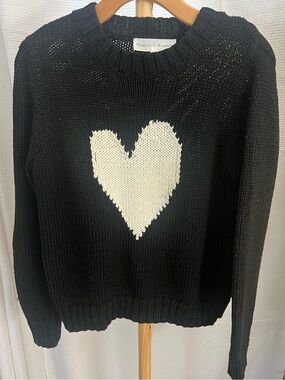 Chelsea & Theodore Black Crewneck Sweater with assymetrical White Heart